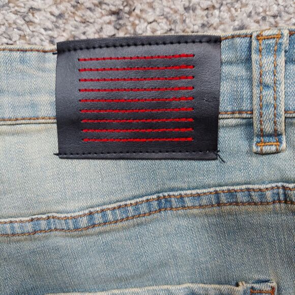 Serenede Men’s 40x32 Light Wash Distressed Slim Straight Leg Jeans Red Stripe - Picture 7 of 10